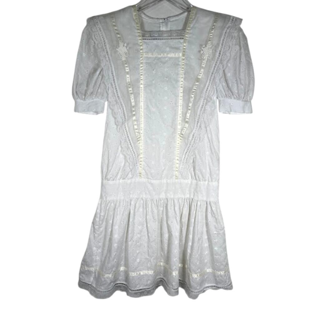 Gunne Sax Jessica McClintock Girls Embroidered Eyelet Dress 10 White Lace Trim